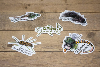 Our custom stickers are full color, die-cut vinyl with a UV laminate.  All of our custom stickers are waterproof, durable and long lasting.  Put them on your fly boxes, water bottles and or cars!  Great for indoor or outdoor use.  The length of the sticker is 5".